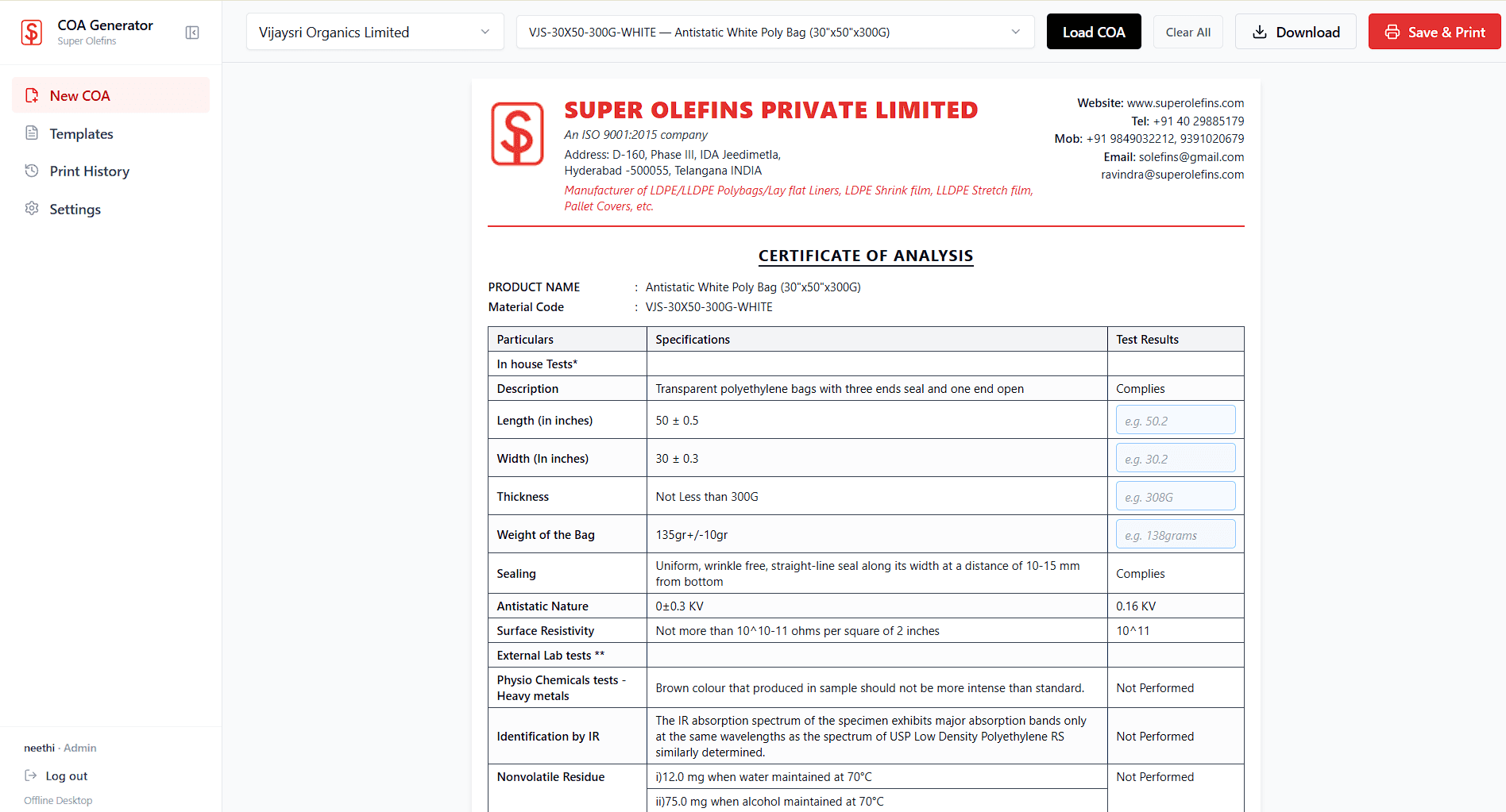 Super Olefins - Internal Tool